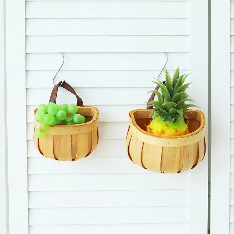 Panier de Rangement Tressé Main en Bois avec Poignée - Organisateur Suspendu pour Cuisine