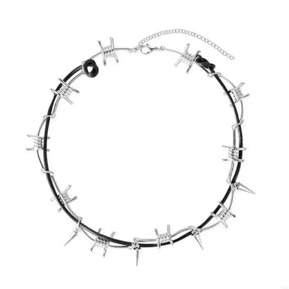 Set Collier Bracelet Fil Barbelé Punk – Ajustable Gothique Unisexe