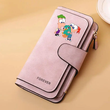 Portefeuille Long Phineas et Ferb Cuir PU - 15 Porte-Cartes Zip pour Enfants