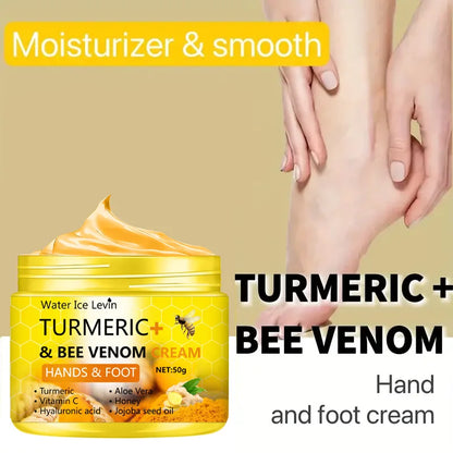 Crème Pieds Mains Curcuma Venin d'Abeille 50g - Réparatrice Anti-Crevasses Hydratante Peaux Sèches Abîmées