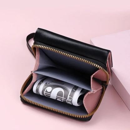 Portefeuille Femme Mignon Cœur Brodé Cuir PU - Trifold Multi-Cartes avec Porte-Monnaie