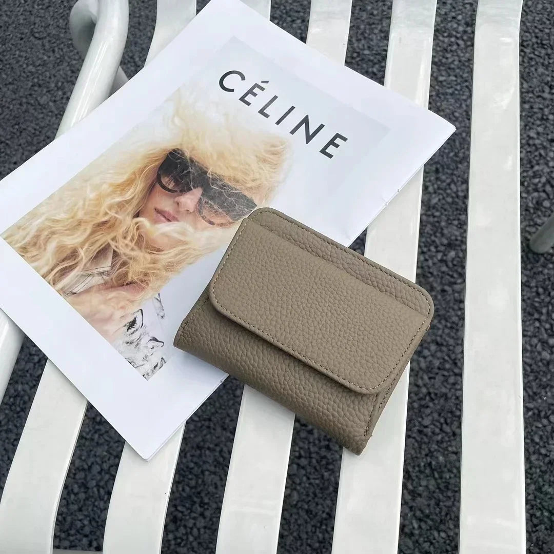 Portefeuille Femme Cuir Véritable Pliable Simple - Porte-Monnaie Multifonction Coin Bag Petit Money Bag