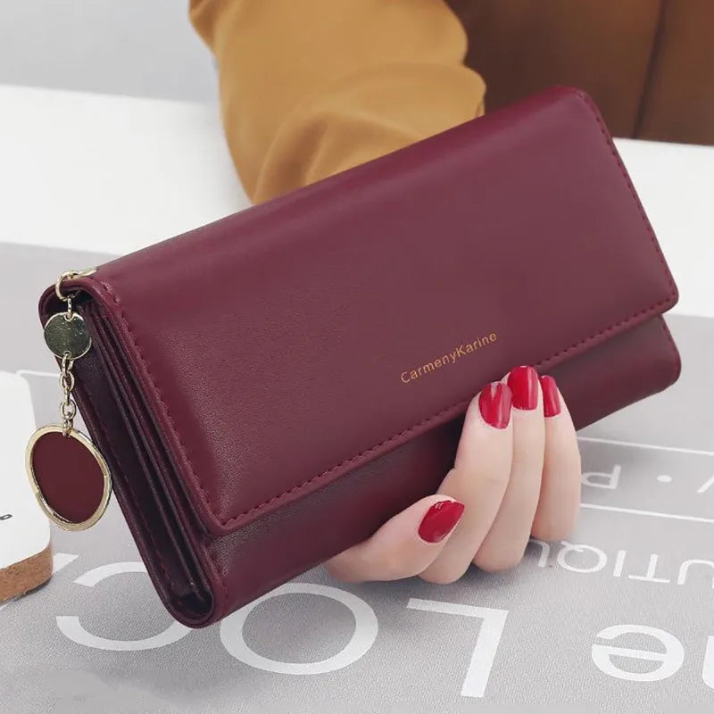 Portefeuille Femme Long Cuir PU Bleu Marine - Porte-Cartes Multifonction Pliable Clutch