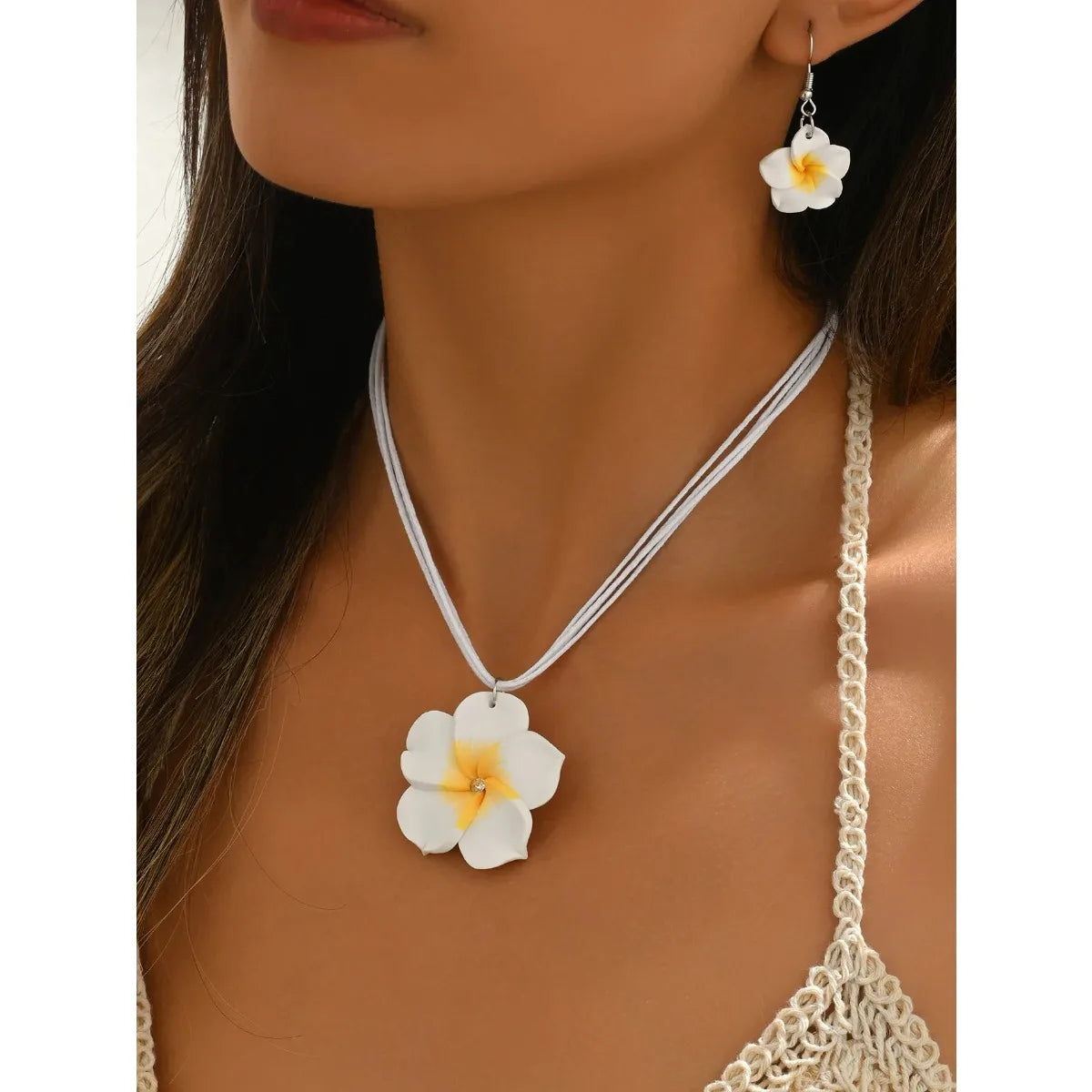 Ensemble Bijoux Fleurs Tressées Bohème Grande Fleur – Collier Boucles Rose Rouge Bleu Plage Femme
