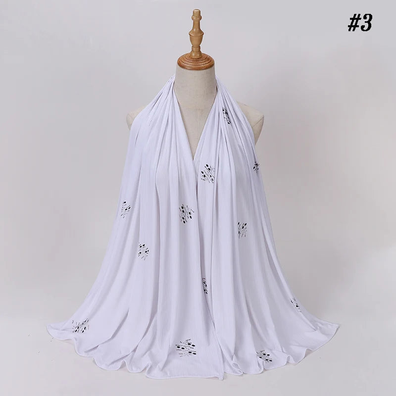 Foulard Hijab Jersey Côtelé Femme - Écharpe Musulman Stretch Paillettes Châle Islamique
