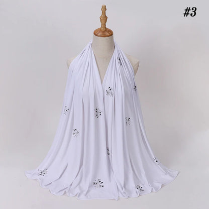 Foulard Hijab Jersey Côtelé Femme - Écharpe Musulman Stretch Paillettes Châle Islamique