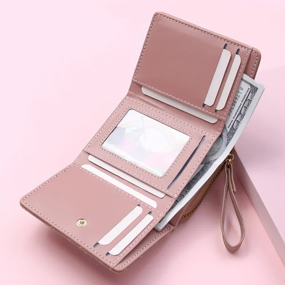 Portefeuille Femme Mignon Cœur Brodé Cuir PU - Trifold Multi-Cartes avec Porte-Monnaie