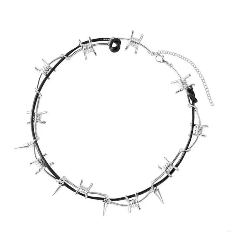 Set Collier Bracelet Fil Barbelé Punk – Ajustable Gothique Unisexe