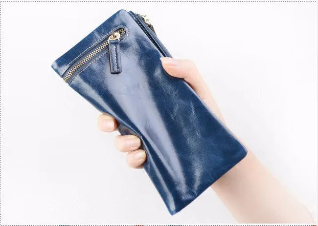 Portefeuille Femme Cuir Véritable Long - Porte-Monnaie Luxe Huile Végétale Casual