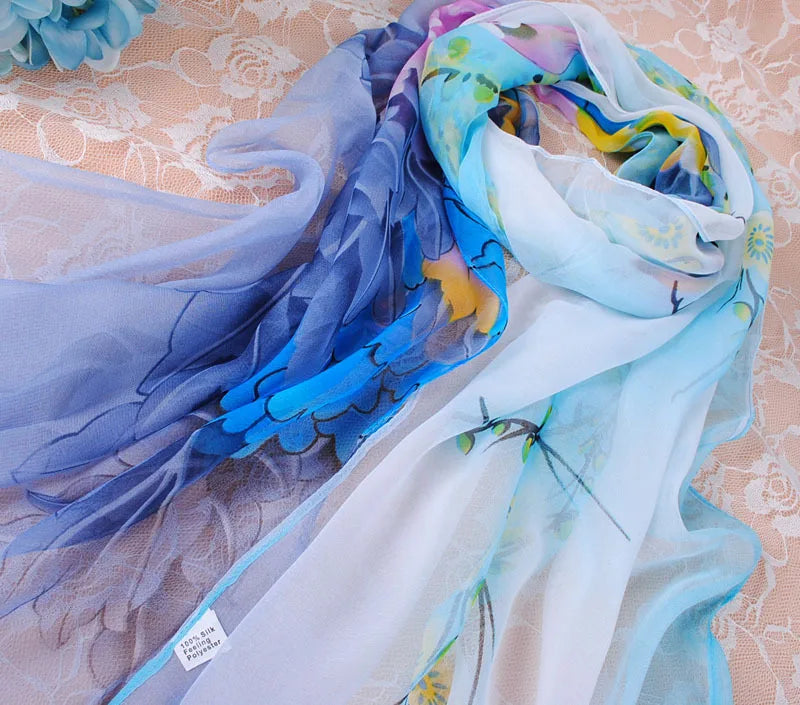 Foulard Écharpe Georgette Dégradé Pivoine Femme - Bandana Châle Été Protection Solaire Plage