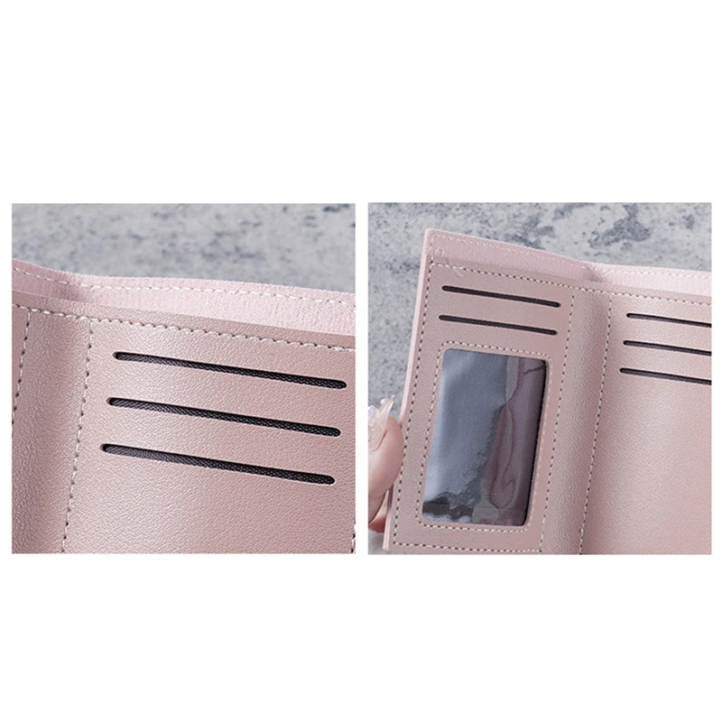 Portefeuille Femme Compact Rose - Mini Porte-Monnaie Cuir PU avec Fermoir et Compartiment Pièces