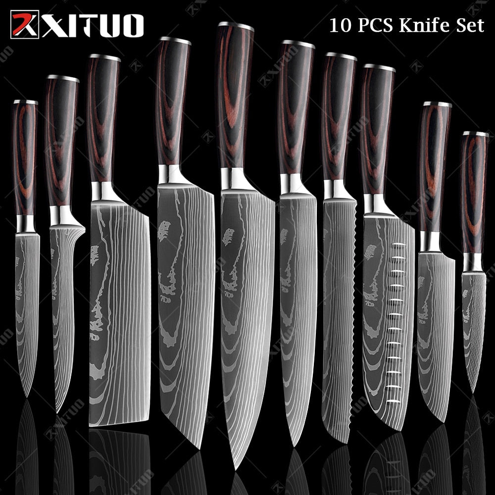 Couteaux de Chef Professionnels 1-10 Pièces - Set Cuisine Acier Inoxydable