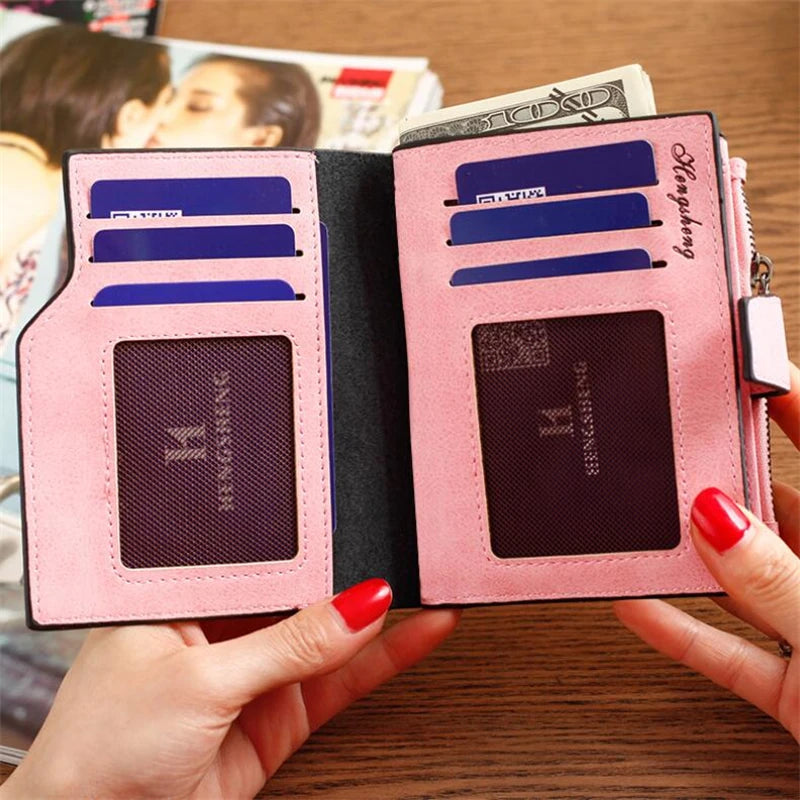Portefeuille Femme Court Cuir PU Pliable Gris - Porte-Carte Porte-Monnaie Portable Lady Coin Purse