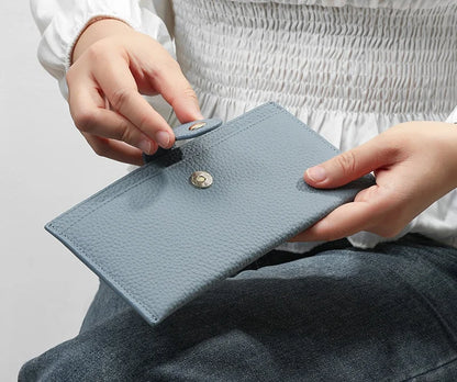 Portefeuille Femme Cuir Luxe 6 Emplacements Cartes Slim - Porte-Monnaie Zippé Détachable Externe Noir