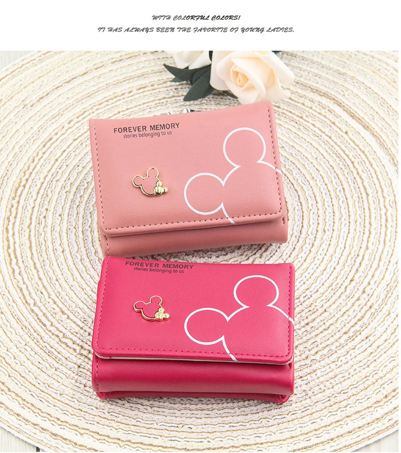 Portefeuille Femme Court Triple Pli Cartoon - Porte-Monnaie Étudiant Lettres Imprimées Rose