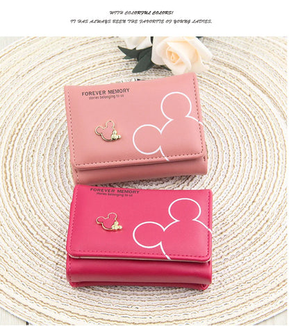 Portefeuille Femme Court Triple Pli Cartoon - Porte-Monnaie Étudiant Lettres Imprimées Rose