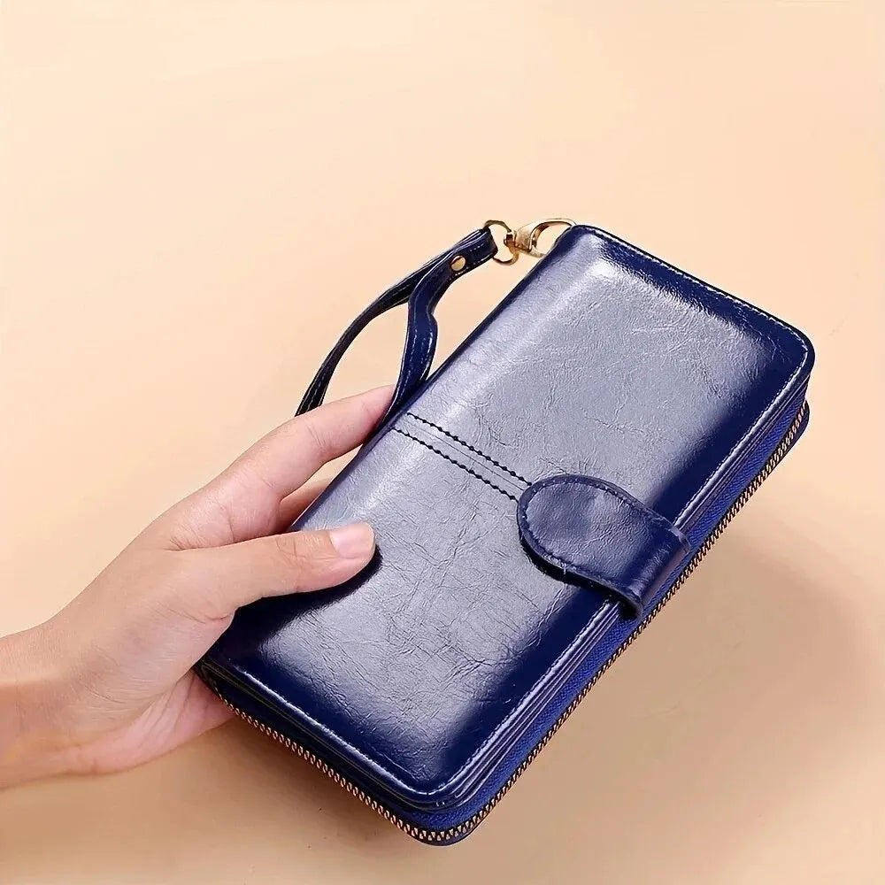Pochette Portefeuille Femme Cuir PU Vintage - Clutch avec Dragonne et Compartiment Téléphone