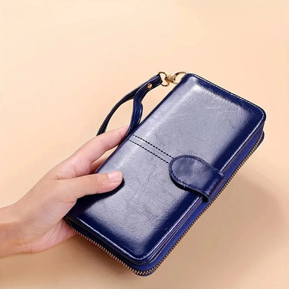 Pochette Portefeuille Femme Cuir PU Vintage - Clutch avec Dragonne et Compartiment Téléphone