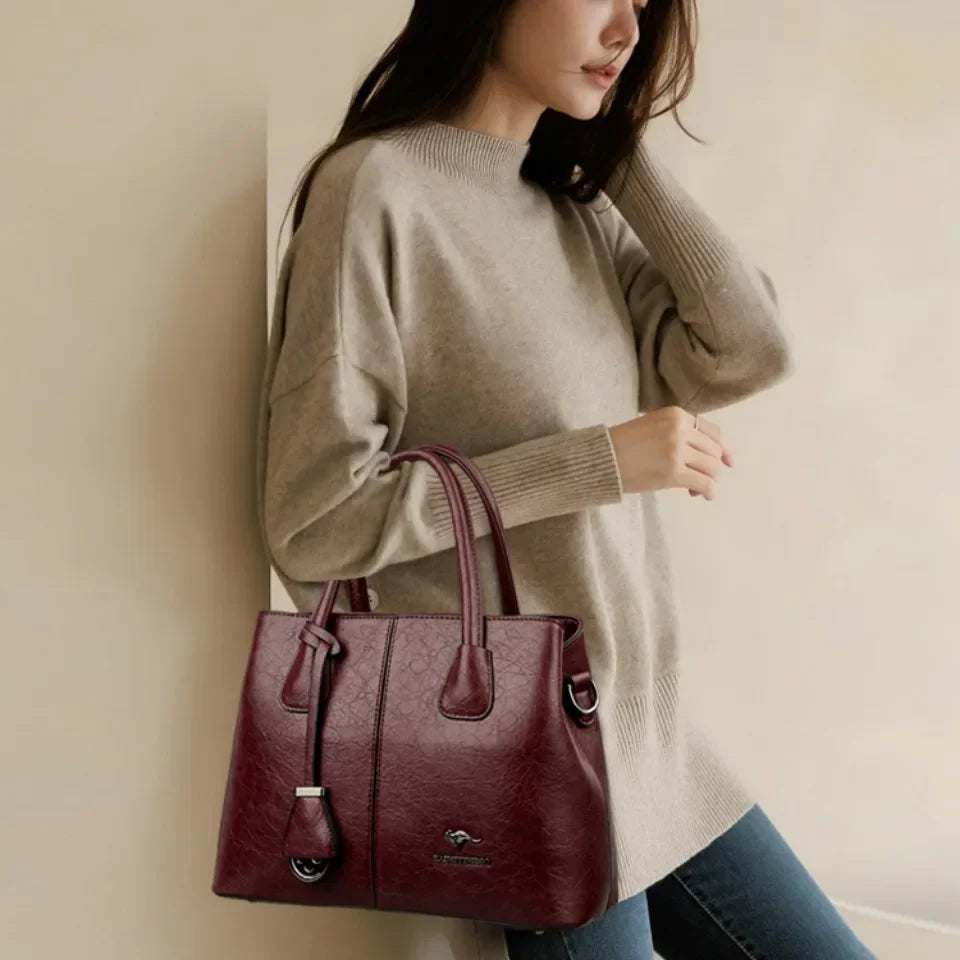 Sac à Main Femme Cuir PU Bordeaux - Grand Tote Bag Épaule Carré avec Bandoulière Crossbody