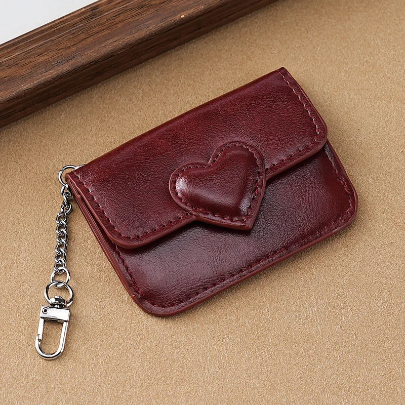 Portefeuille Femme Cuir PU Cœur - Porte-Cartes Anti-Magnétique Voyage Monnaie