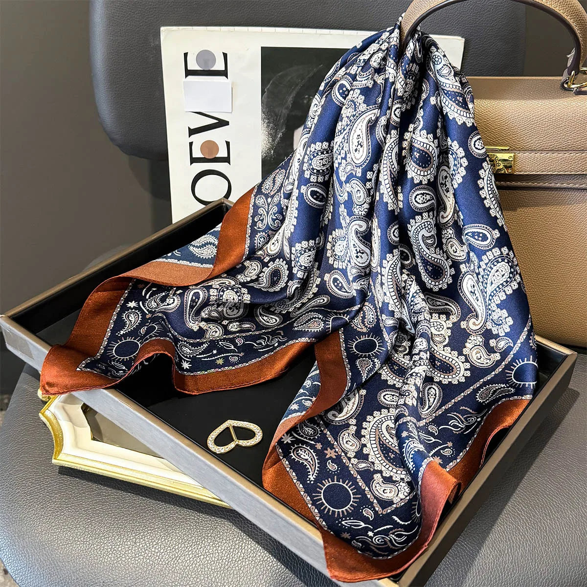Foulard Carré Soie Naturelle 100% 65cm Femme - Bandana Headscarf Neckerchief Châle Luxe