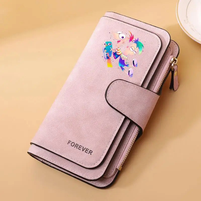 Portefeuille Long Phineas et Ferb Cuir PU - 15 Porte-Cartes Zip pour Enfants