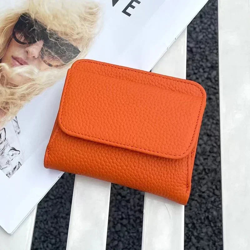 Portefeuille Femme Cuir Véritable Pliable Simple - Porte-Monnaie Multifonction Coin Bag Petit Money Bag