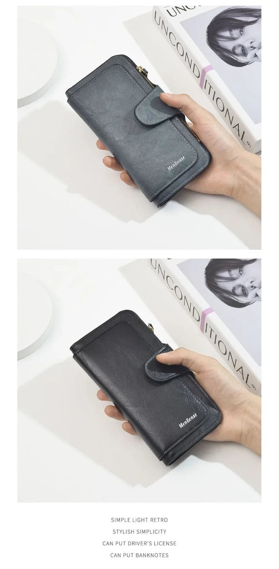 Portefeuille Femme Cuir Vintage Tri-Fold - Wallet Porte-Téléphone Coin Purse Carteira Feminina