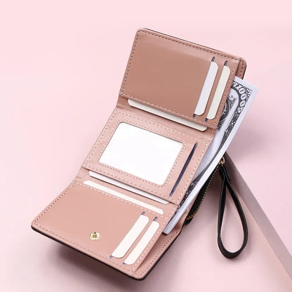 Portefeuille Femme Mignon Cœur Brodé Cuir PU - Trifold Multi-Cartes avec Porte-Monnaie