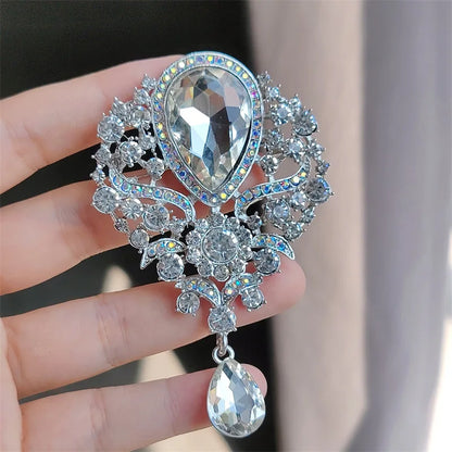 Broche Goutte d'Eau Cristal Grande Luxe Élégante – Pin's Pendentif Vintage Mariage Soirées Femme