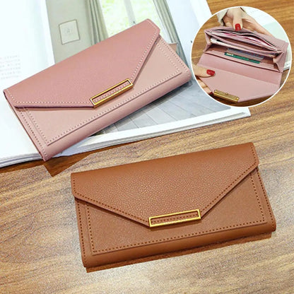 Portefeuille Femme Long Cuir PU Fermoir - Porte-Monnaie Clutch Téléphone 5 Couleurs Noir
