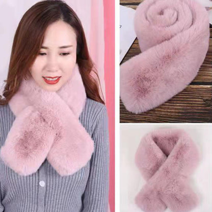 Foulard Écharpe Fourrure Lapin Peluche Femme - Col Croisé Chaud Épais Hiver