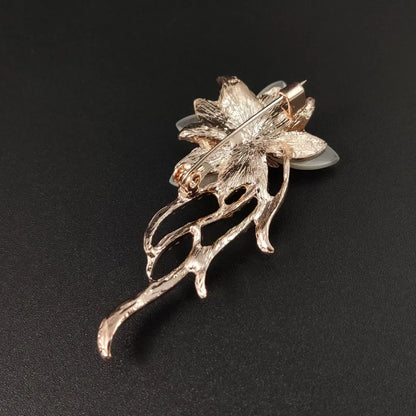 Broche Bouquet Fleurs Opale Strass Dorée – Pin's Mariée Mariage Élégant Femme