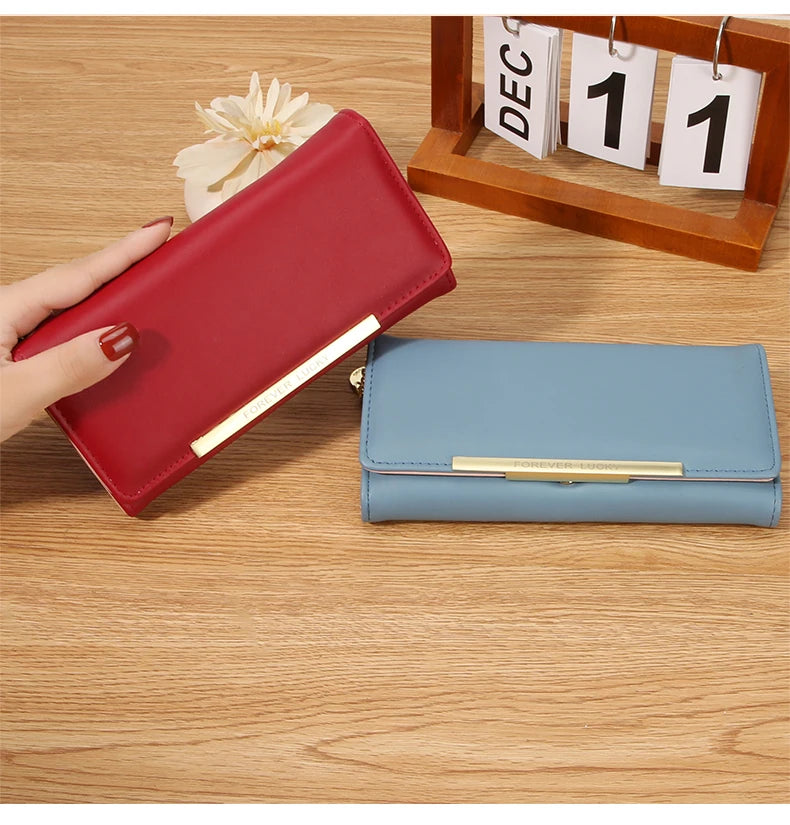 Portefeuille Femme Trifold Long Haut de Gamme - Multi-Cartes Multifonction