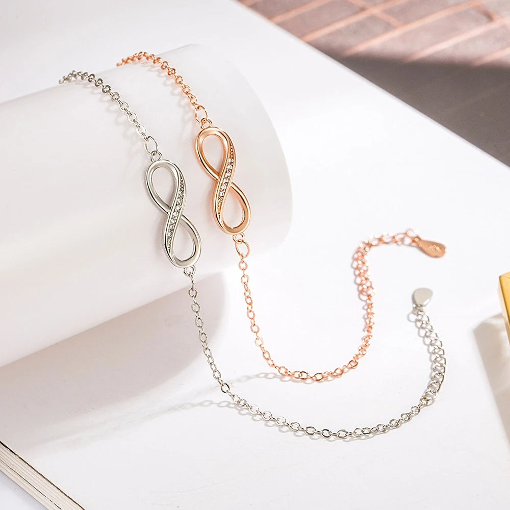 Bracelet Infini Luxe Acier Inoxydable Zircons – Ruban Möbius Argenté