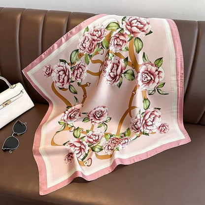 Foulard Carré Soie 70cm Imprimé Cheveux Femme - Écharpe Kerchief Châle Hijab Mode