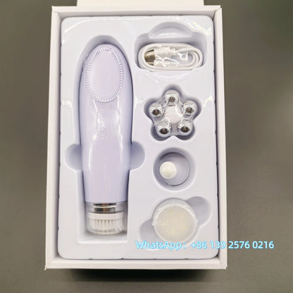 Appareil Nettoyage Facial 4-en-1 Silicone - Brosse Électrique Lifting Visage Anti-Âge Rose