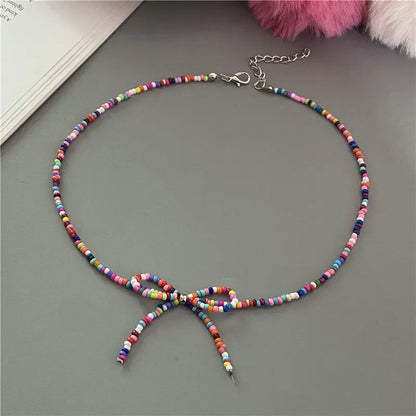 Collier Choker Perles Riz Nœud Papillon – Vintage Élégant Femme Fille