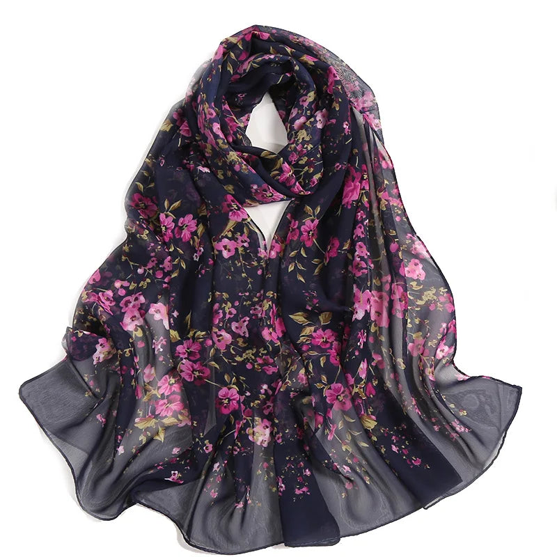 Foulard Écharpe Mousseline Fleur Prunier Femme - Bandana Châle Été Protection Solaire Plage