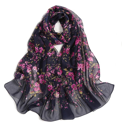 Foulard Écharpe Mousseline Fleur Prunier Femme - Bandana Châle Été Protection Solaire Plage