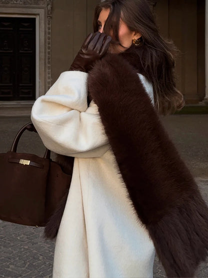 Faux Fur Scarf with Pom-poms - Long Thick Scarf for Women