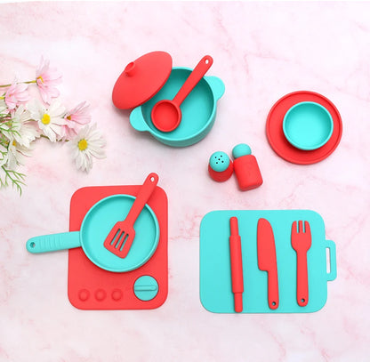 Set Cuisine Silicone 13 Pièces - Jouet Éducatif Jeu de Rôle pour Enfants 3-12 Ans