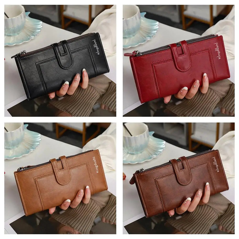 Portefeuille Femme Long Cuir Vintage RFID - Porte-Chéquier Carnet Chèques Protection Anti-RFID Élégant