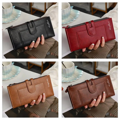 Portefeuille Femme Long Cuir Vintage RFID - Porte-Chéquier Carnet Chèques Protection Anti-RFID Élégant