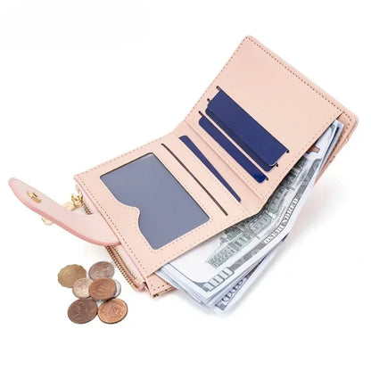 Portefeuille Femme Court Ourson Mignon - Bifold Cuir PU Porte-Cartes Zipper Bleu