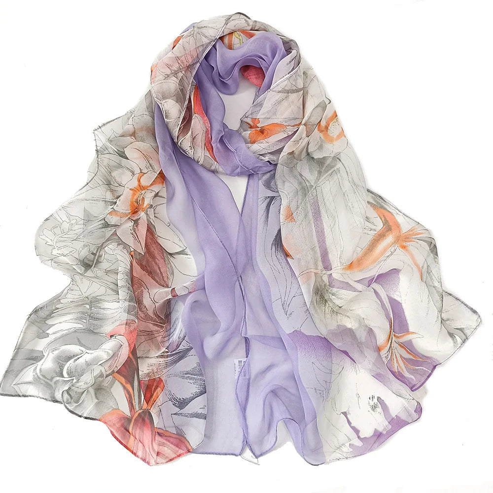 Foulard Écharpe Georgette Dégradé Fleur Femme - Bandana Châle Été Protection Solaire Plage
