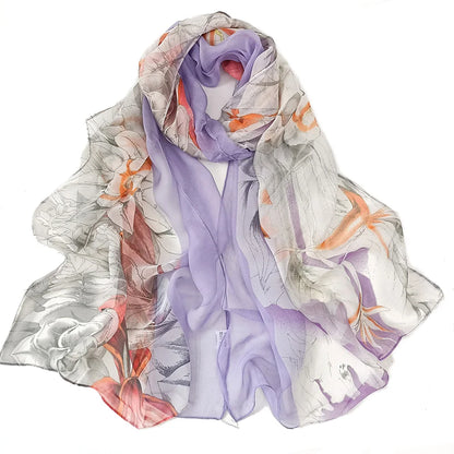 Foulard Écharpe Georgette Dégradé Fleur Femme - Bandana Châle Été Protection Solaire Plage
