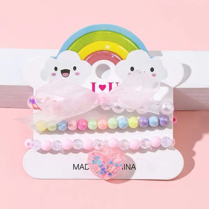 Ensemble 3 Bracelets Perles Cartoon Mignons Enfants – Princesse Licorne Fruits Chat Filles
