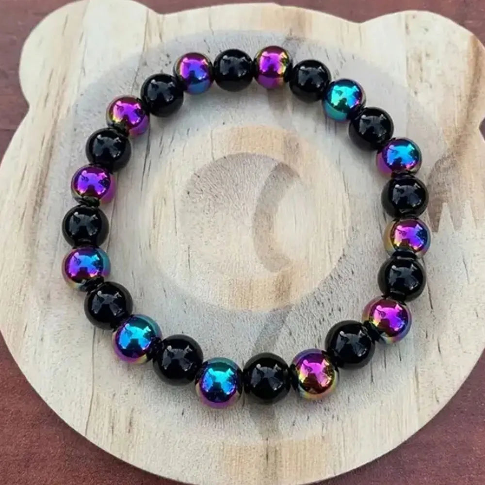 Bracelet Obsidienne Arc-en-Ciel Agate 8mm – Perles Pierres Semi-Précieuses Bohème Unisexe