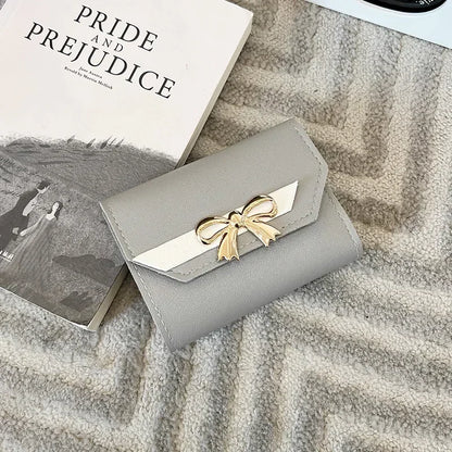 Portefeuille Femme Court Nœud Pliable - Clutch Bag Porte-Cartes Cuir PU Fashion